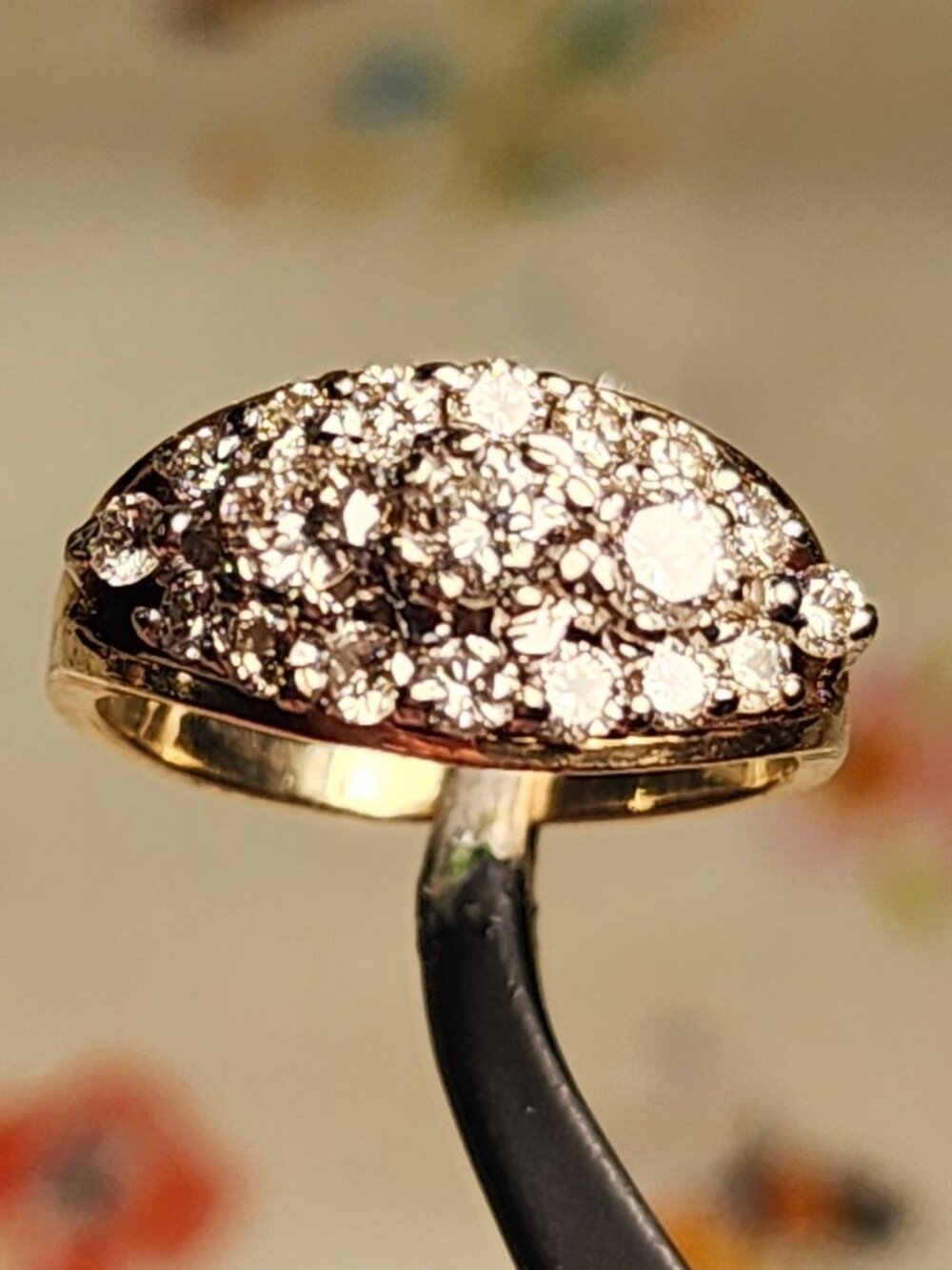VINTAGE Diamond Cluster Ring 14K Yellow Gold with 19 NATURAL Diamonds Size 6.25